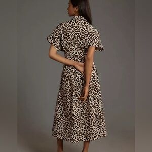 Anthropologie leopard dress Tobie Button-Front Pleated Shirt Dress Exquise xxs